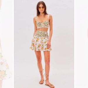 For Love And Lemons Floral Mini Dress - White and Yellow